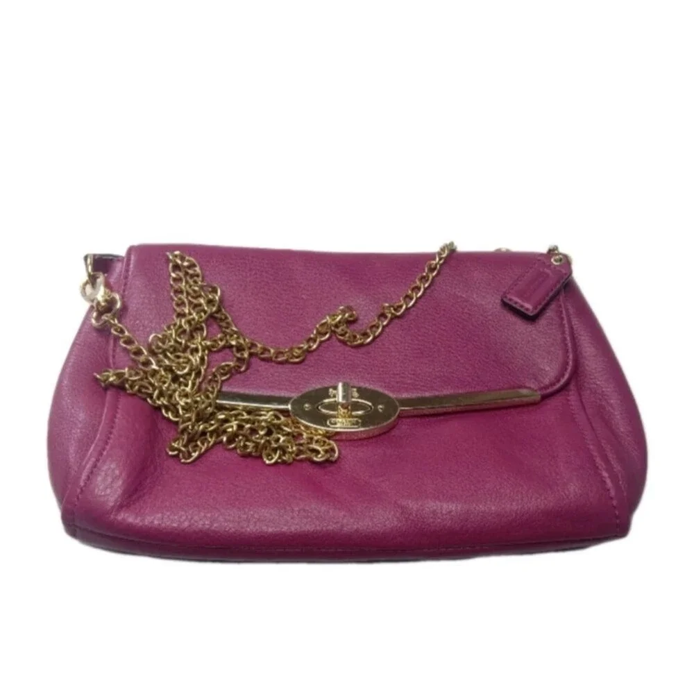 Coach Madison Chain Crossbody With Turn Lock Raspberry Pink Pebble Leather